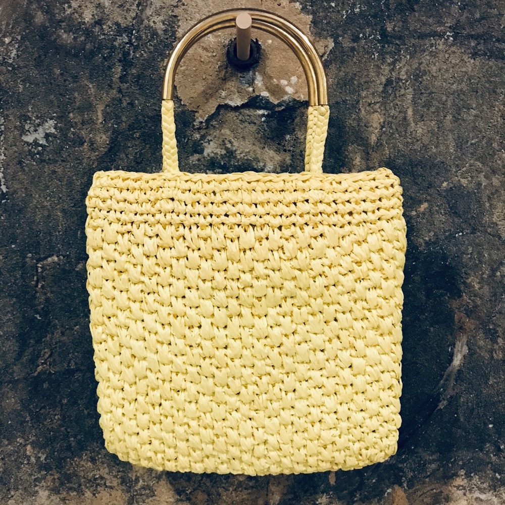 vintage yellow straw bag Koret Italian gold handle